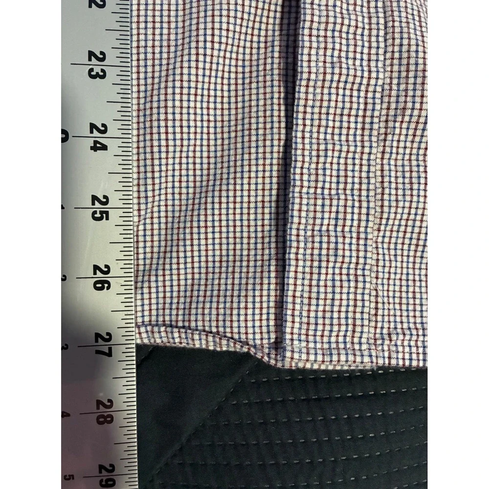 Banana Republic Mens Standard Fit Short Sleeve Button Down Shirt Red Blue Check